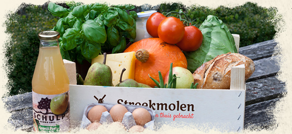 Wij komen bij u langs met deze krat vol eerlijke producten uit uw omgeving.